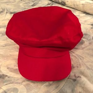 Red baker boy cap, newspaper boy cap